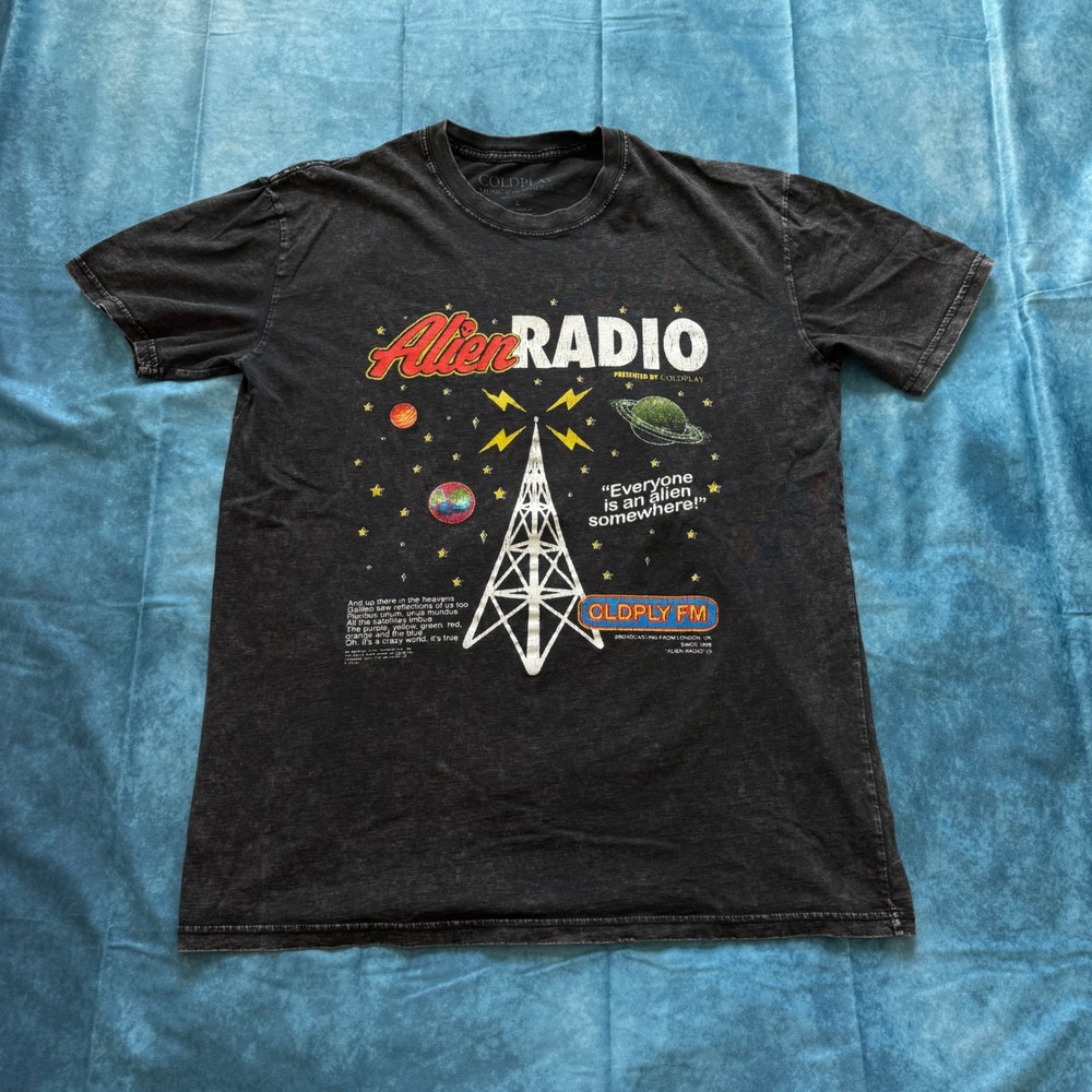 Coldplay Music of the Spheres World Tour T-Shirt Alien Radio Graphic Charcoal L